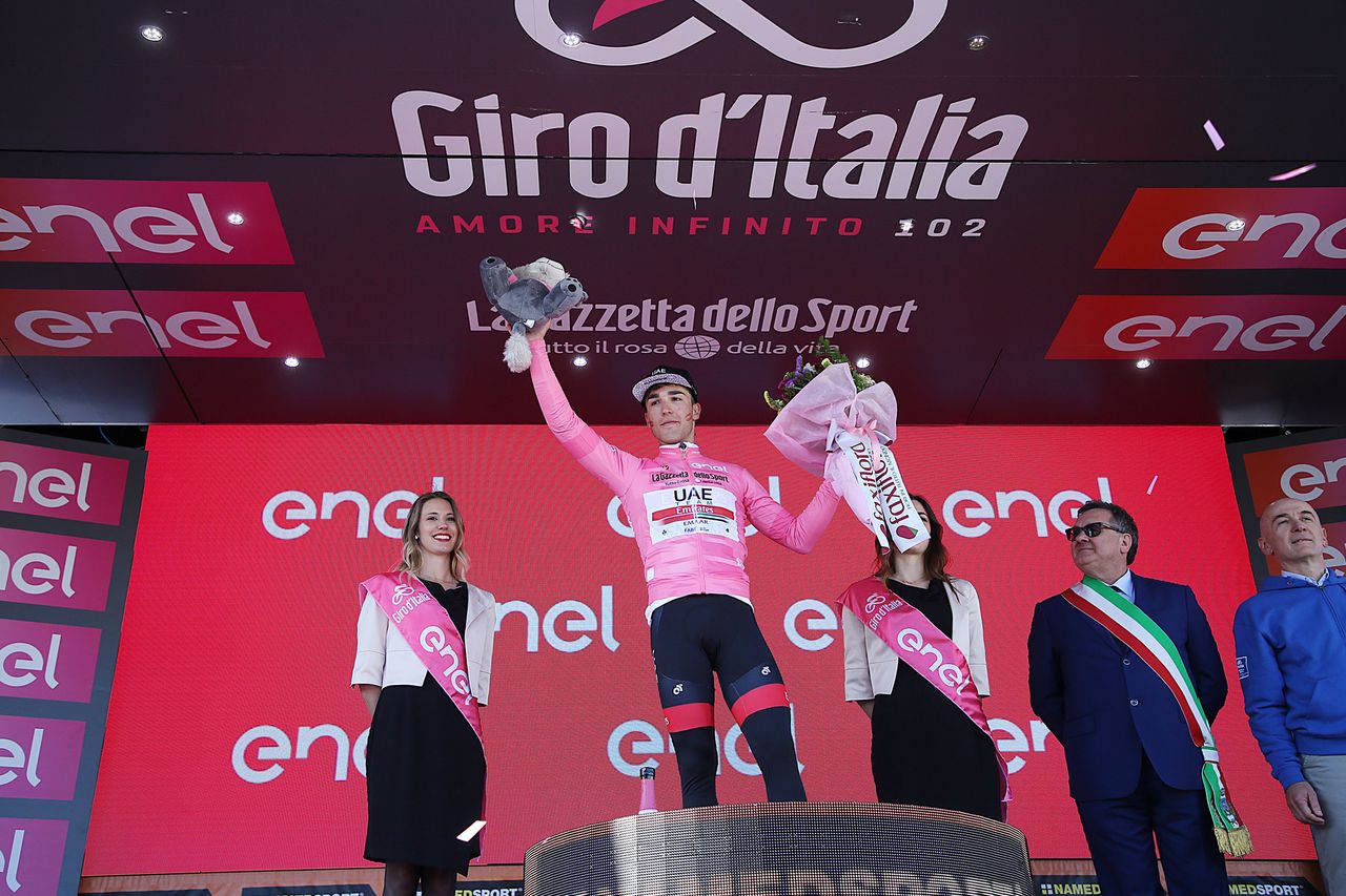 The new race leader, Valerio Conti (UAE Team Emirates)