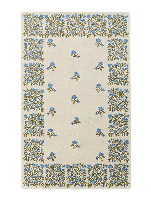 Oliver Hand Tufted 100% Wool Floral Border Rug, 5' x 8'