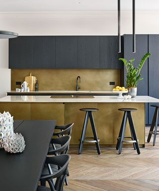 Modern kitchen ideas with metallic splashback