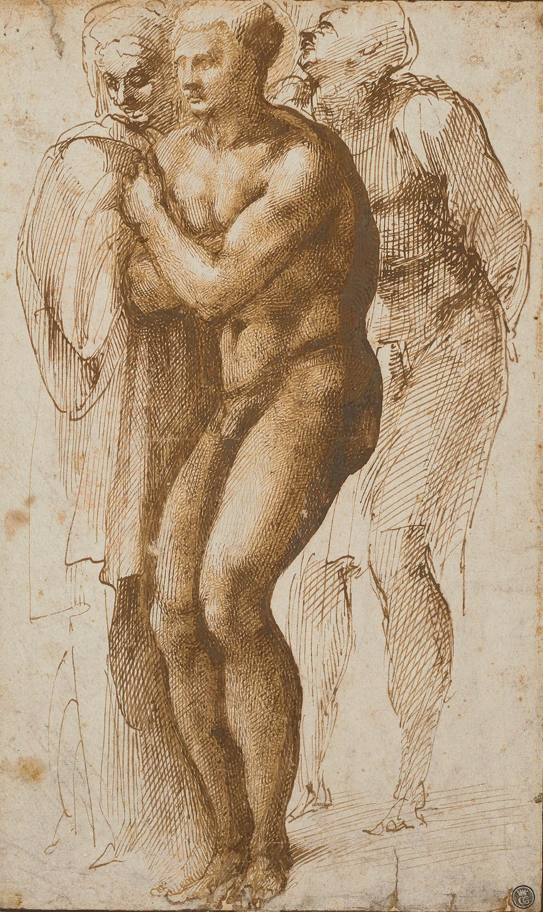 Fig 1: Nude Man (after Masaccio), brown ink and wash, by Michelangelo. €23,162,000.