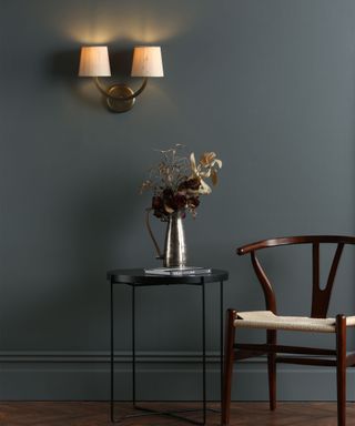Grey wall, white lampshade