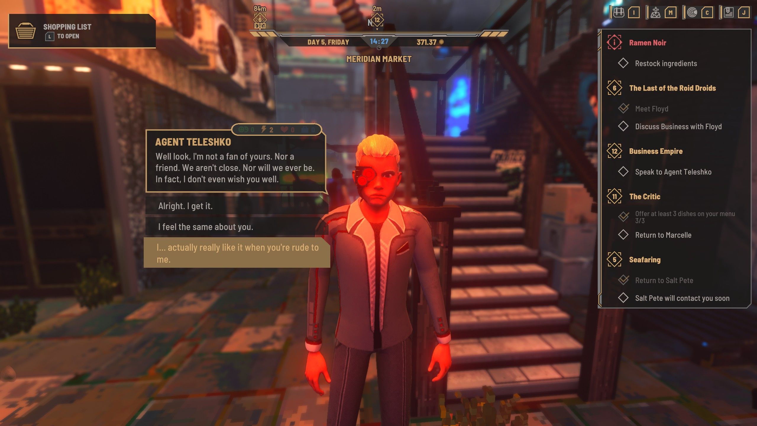 Nivalis Nights - A player has an diglaogue option with Agent Teleshko that says "I... actually really like it when you're rude to me."