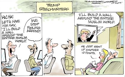 Political cartoon U.S. Donald Trump Muslims