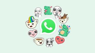 Stickers surrounding the WhatsApp logo