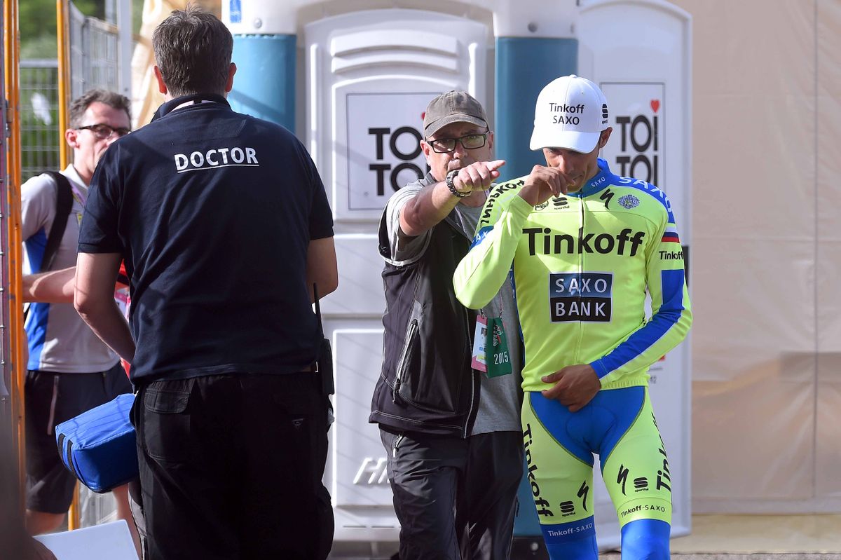 Alberto Contador going for post-stage x-rays