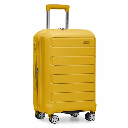 Traveler's Choice Pagosa Hardshell Expandable Luggage With Spinner Wheels, Yellow, 22-Inch Carry-On