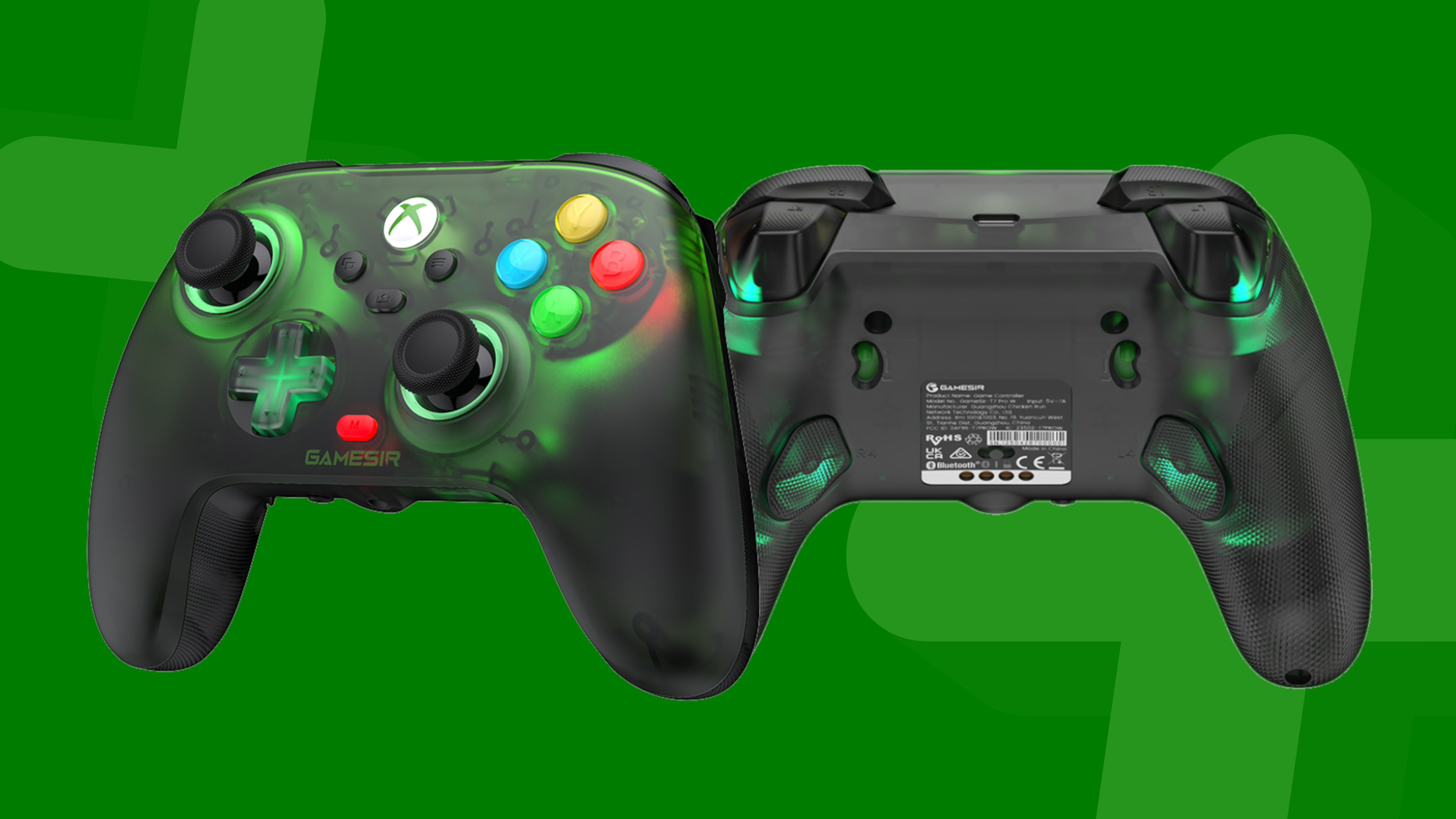 GameSir T7 Pro retro green edition controller on a green background