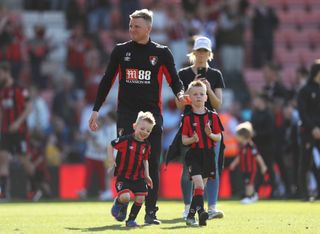 Eddie Howe with his wife Vicki and two of his sons at Bournemouth