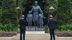 Princes William and Harry with Diana statue