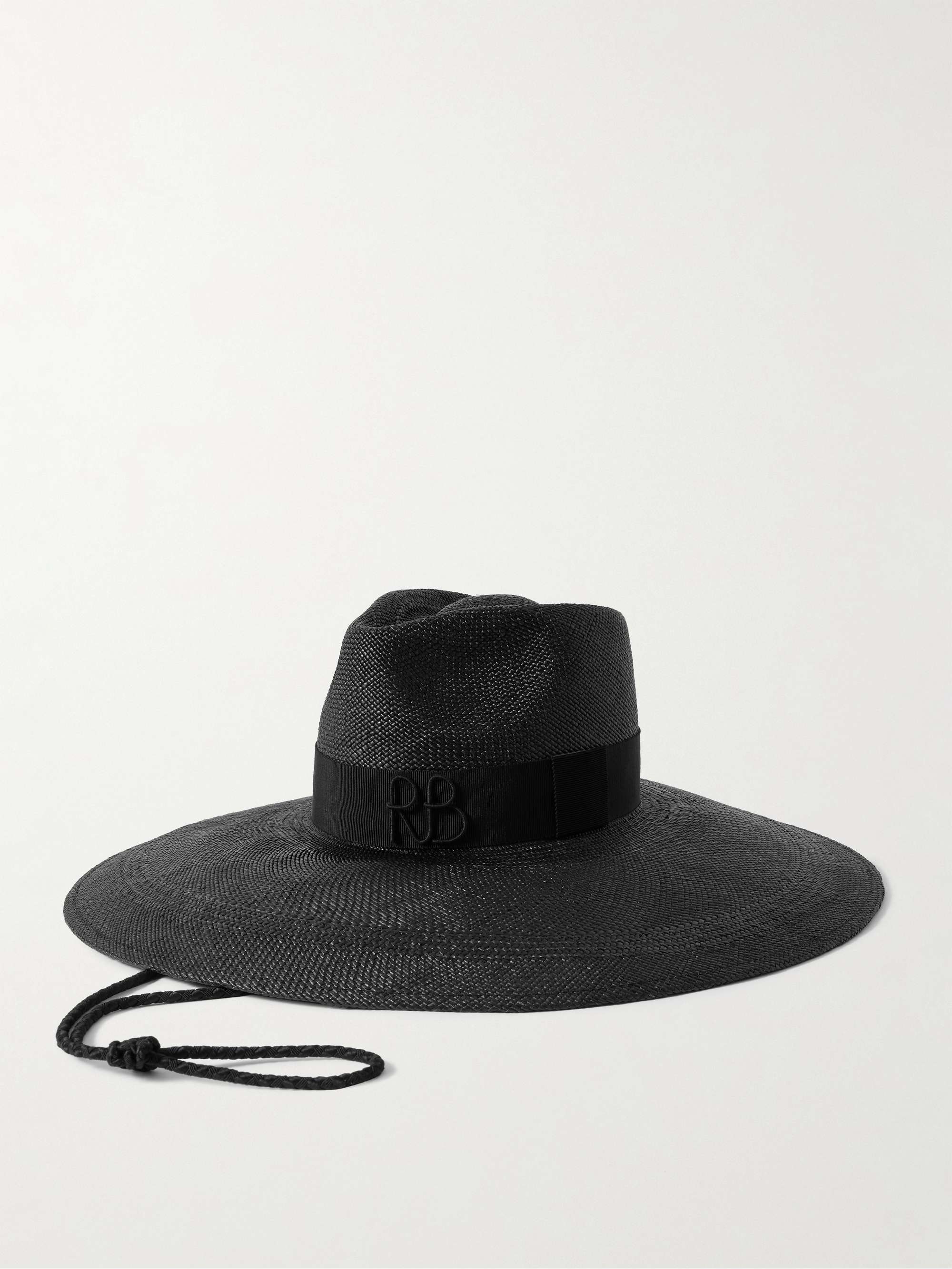 Embroidered Silk Grosgrain-Trimmed Straw Hat