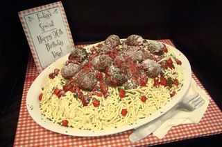 Spaghetti and meatballs cake