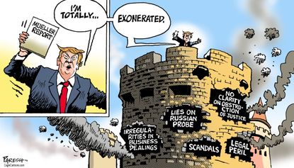 Political Cartoon U.S. Trump Exoneration Mueller Report William Barr No Collusion Russia