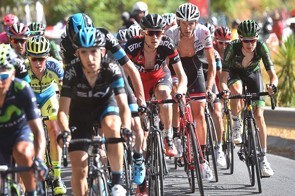 Tejay van Garderen rides in the bunch during stage 7.