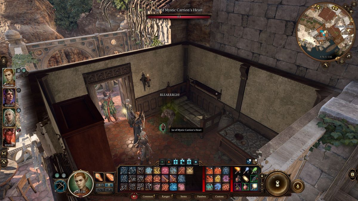 Baldur's Gate 3 Thrumbo vomiting up Mystic Carrion's heart