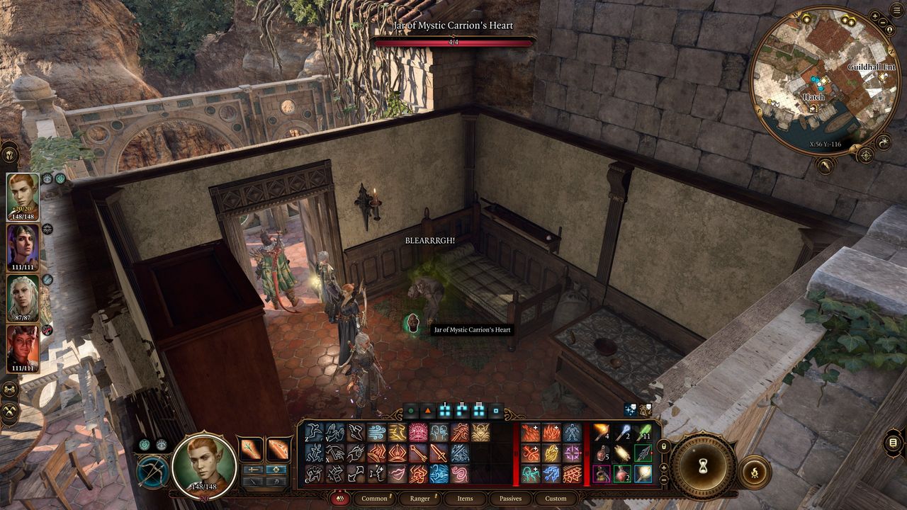 Baldur's Gate 3 Thrumbo vomiting up Mystic Carrion's heart
