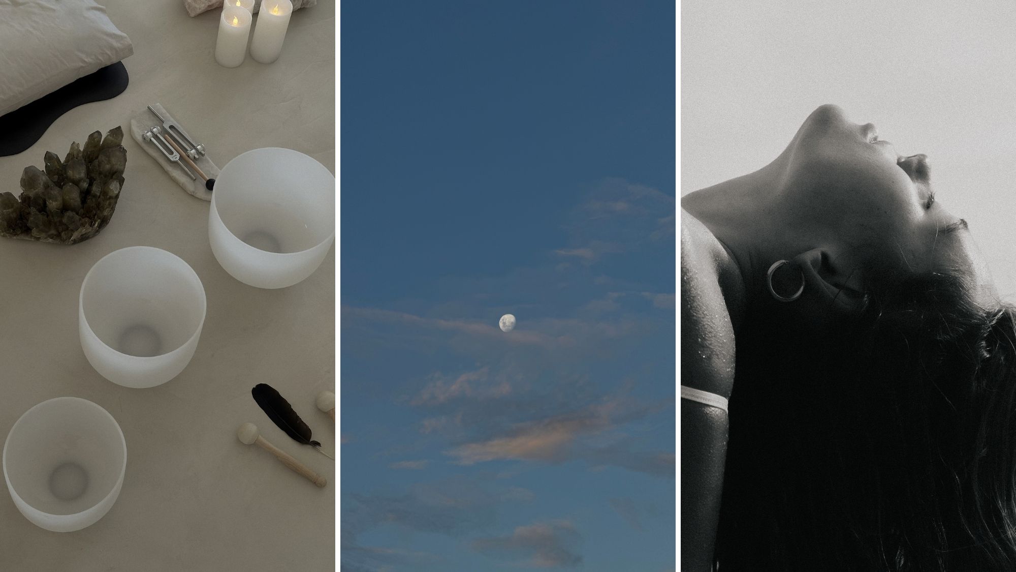 The moon in the sky, a sound bath, and a woman stretching