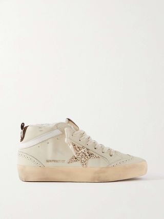 Superstar Distressed Shearling-Lined Rubber and Leather Sneakers