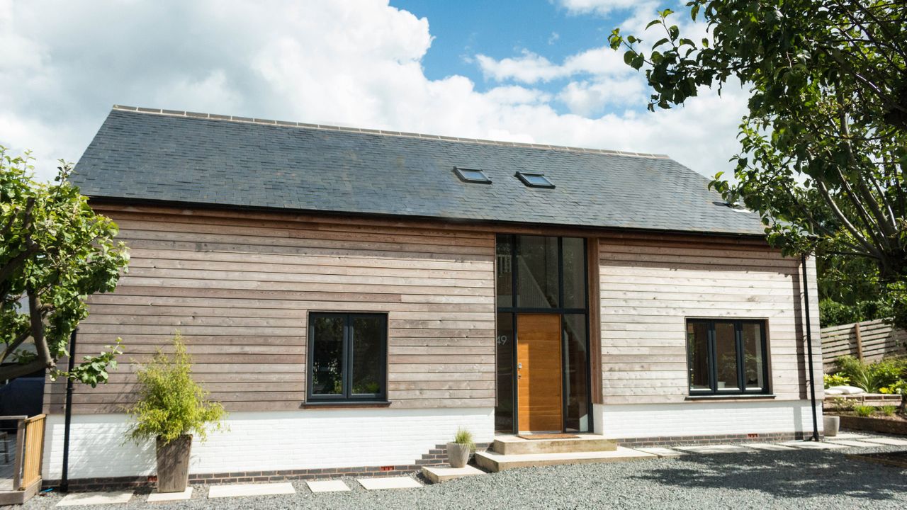 A modern home with timber cladding