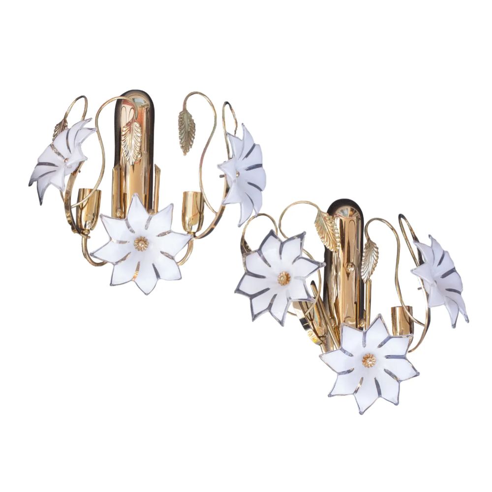 Floral and gold Murano glass vintage wall lights