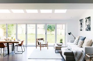 Industrial kitchen extension living area with bi fold doors