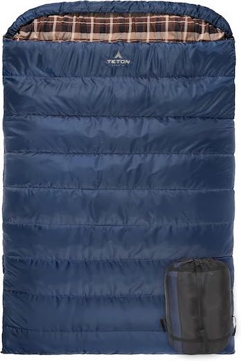 A blue Teton Mammoth double sleeping bag