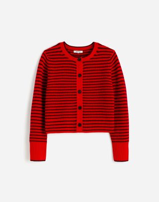 Waffle-Knit Wool Cardigan in Stripe