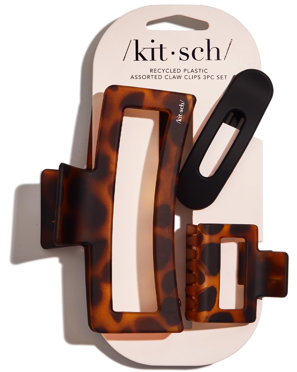 Kitsch Assorted Hair Clips for Women - Strong Hold Open Shaped Hair Claw Clips for Girls, Flat Claw Clip - Matte Finish, Durable Plastic | Ideal Gifts for Women - Black &amp;amp; Tortoise, 3 Pcs