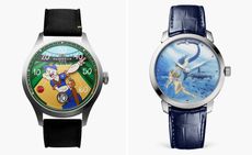 Comic book watches featuring, left, Popeye, and right, a mermaid