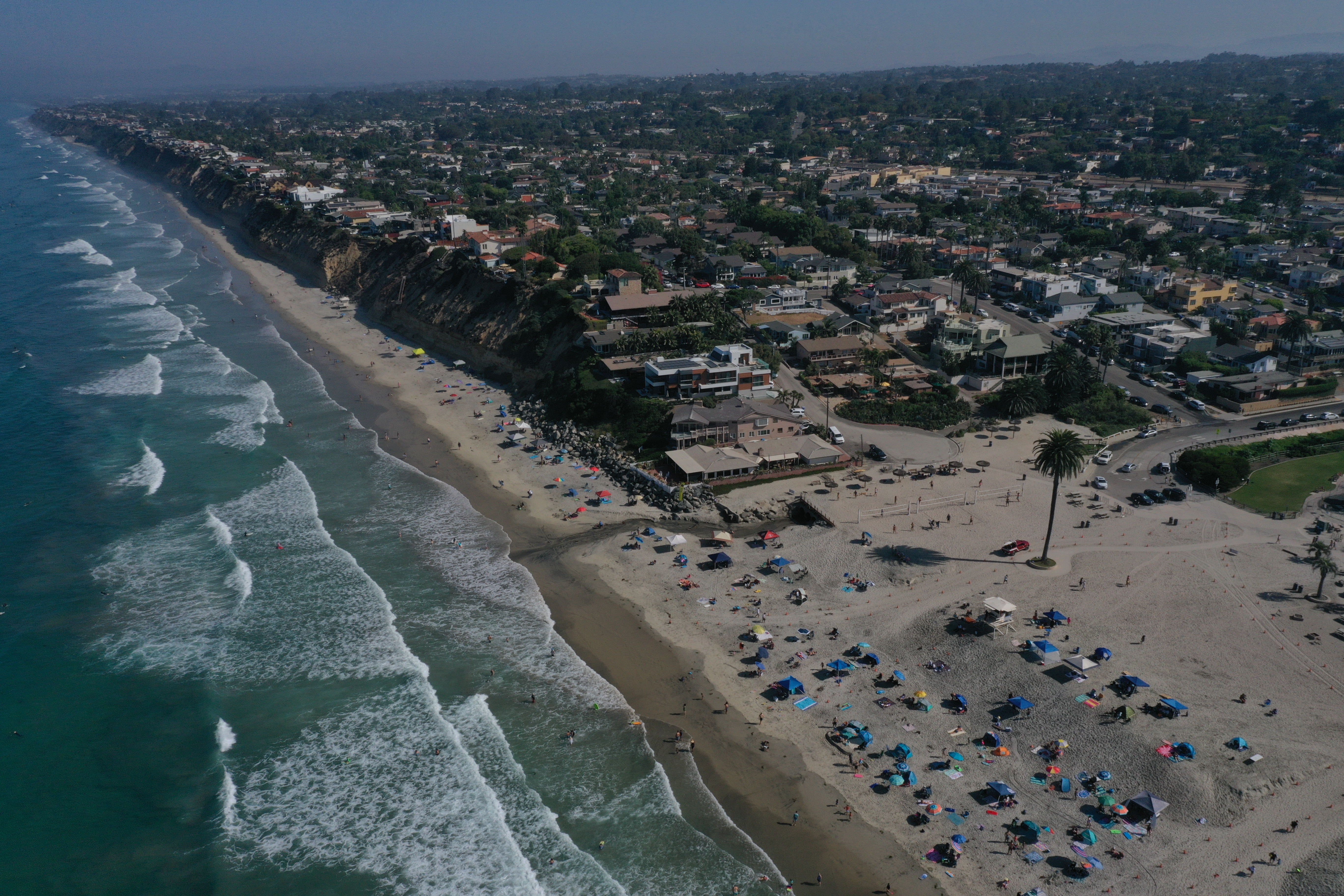 An aerial view of Moonlight State Beach in Encinitas, California