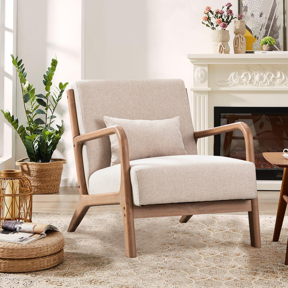 Sand &amp;amp; Stable&amp;trade; Hertford 26" Wide Mid Century Upholstered Solid Wood Accent Chair With an Extra Pillow &amp;amp; Reviews | Wayfair