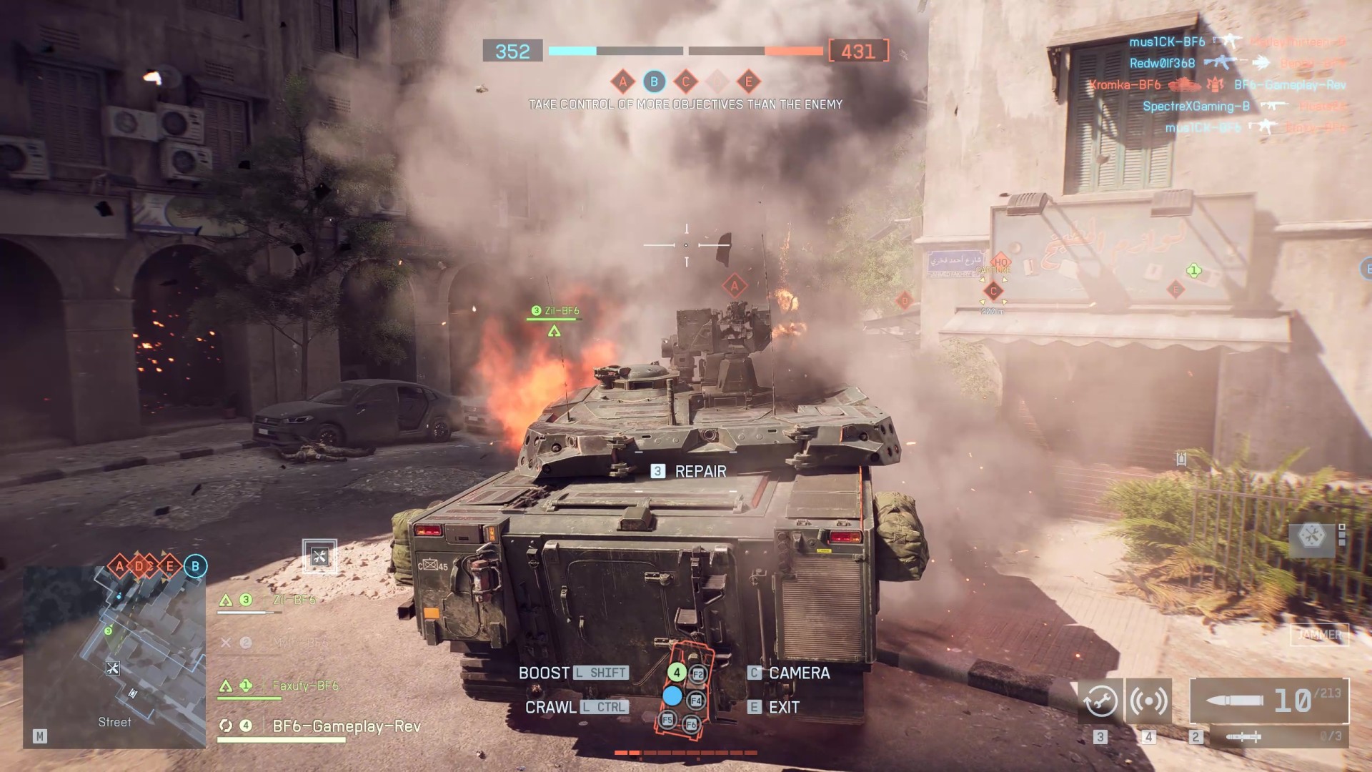 A player repairs a tank from inside it in Battlefield 6