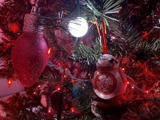 BB-8 ornament hanging in the Romero's Christmas tree