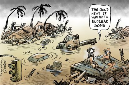 Political cartoon U.S. hurricanes nuclear war