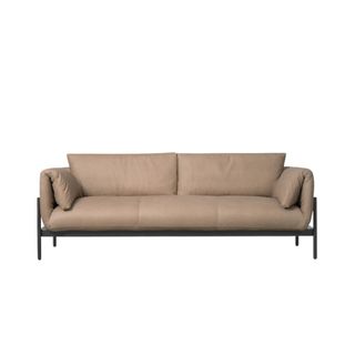 minimalist light tan leather sofa