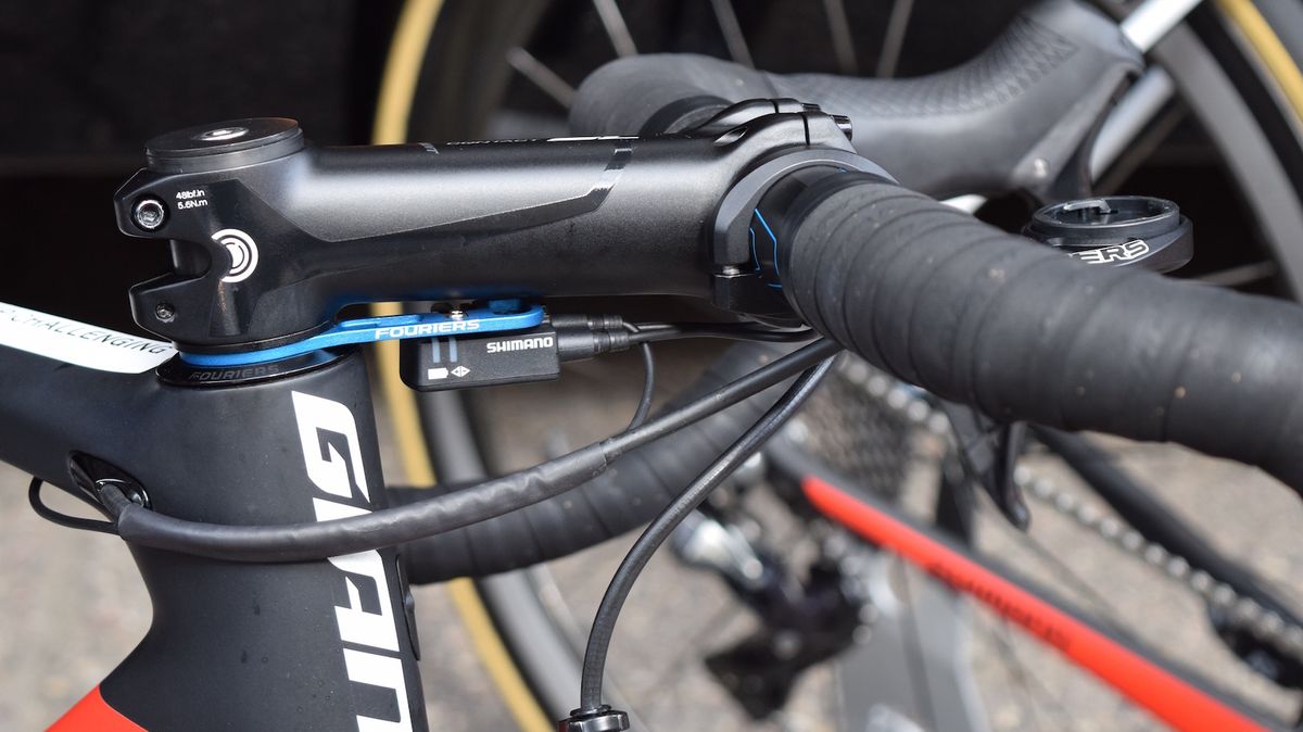 Fouriers produce a Shimano Di2 junction box mount that sits below the stem without the need for cable ties or rubber bands and doubles up as a spacer