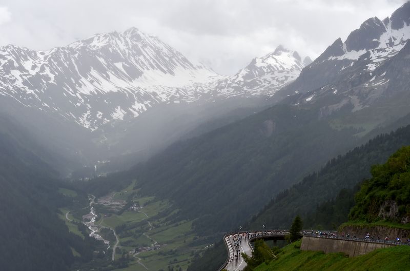 The view of the valley from the Gotthardpass on stage 3