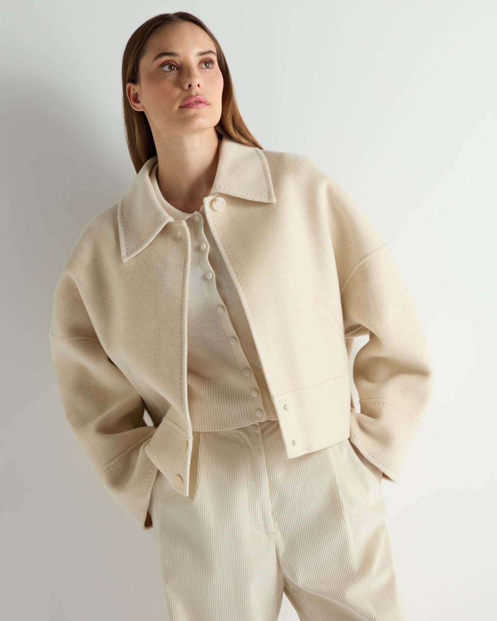 Women's Woven Cashmere Blend Short Jacket Off White
