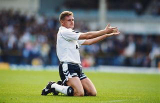 Tottenham's Paul Gascoigne makes a point during a match against Chelsea in 1989.