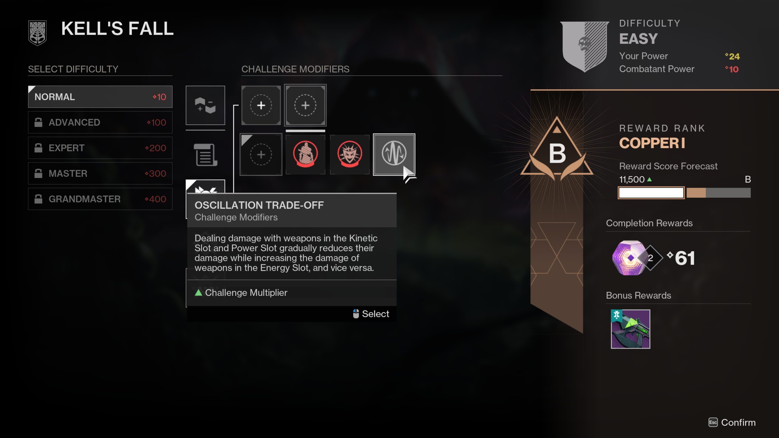 Destiny 2 Portal modifiers: The Portal challenge modifier interface showing various boons, banes, and other elements that can be tweaked.