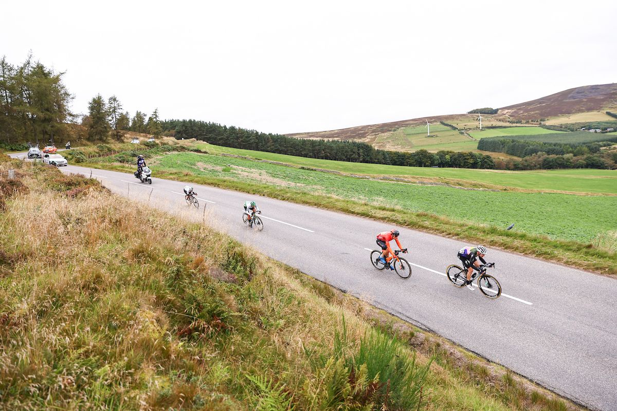 Picture by SWpix.com - 12/09/2021 - Cycling - AJ Bell Tour of Britain Stage 8 - Stonehaven to Aberdeen, Scotland - The peloton break through Aberdeenshire.