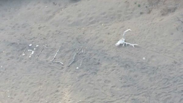 Ann Rodgers spelled out &amp;quot;HELP&amp;quot; with sticks and rocks.