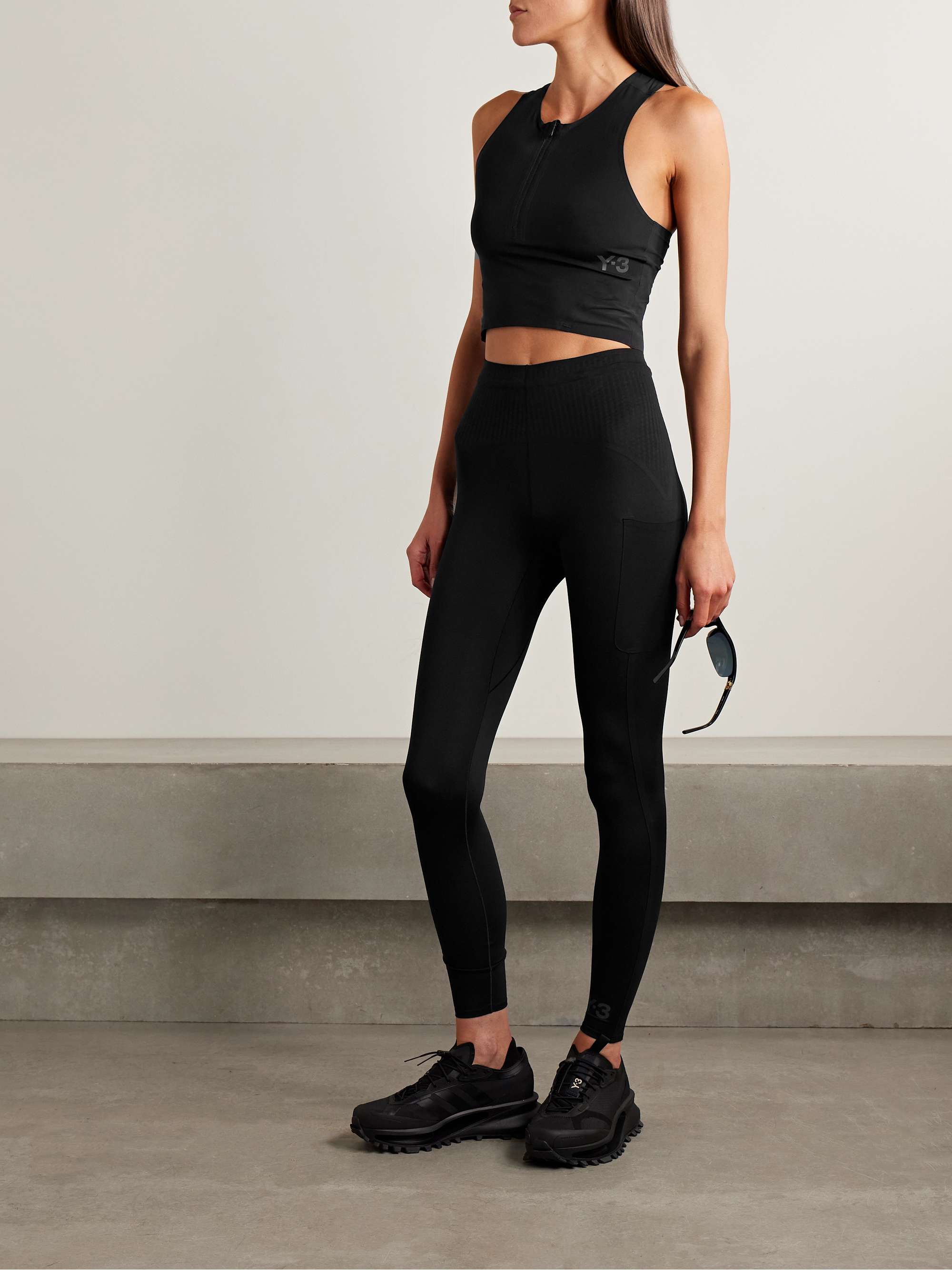 + Y-3 Mesh-Trimmed Stretch Recycled Leggings