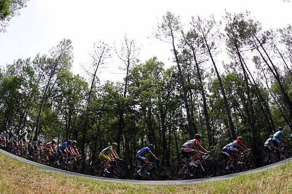 The peloton rolls along between Bordeaux and Dax
