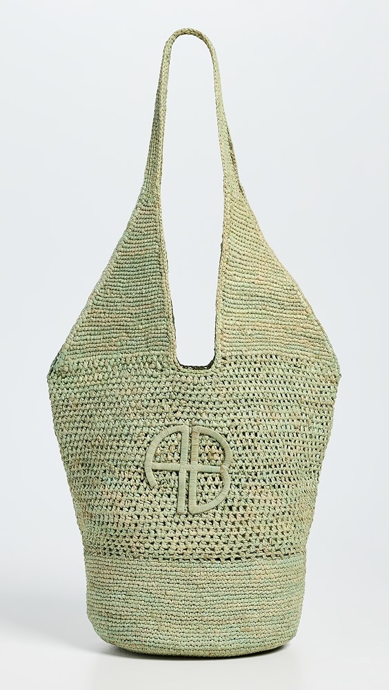Leah Raffia Logo Hobo Bag - Sea Foam Green