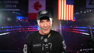 Bruce Dickinson preparing to sing at the Crypto.com Arena in Los Angeles