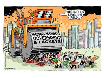 Political cartoon Hong Kong protesters world