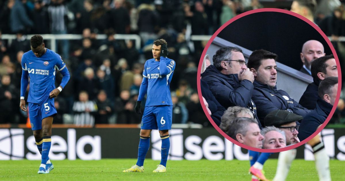 Chelsea players look disappointed while Mauricio Pochettino watches on from the stands