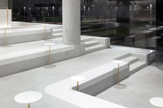 Image of the seating in Arabica coffee shop, in Kuwait, designed by Nendo
