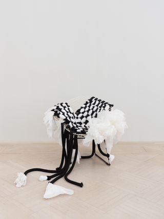 black and white woven chair