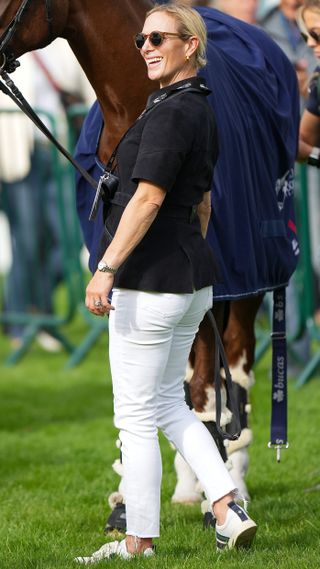 Zara Tindall and her horse Class Affair are seen at the first horse inspection at the Burghley Horse Trials 2024 on September 04, 2024